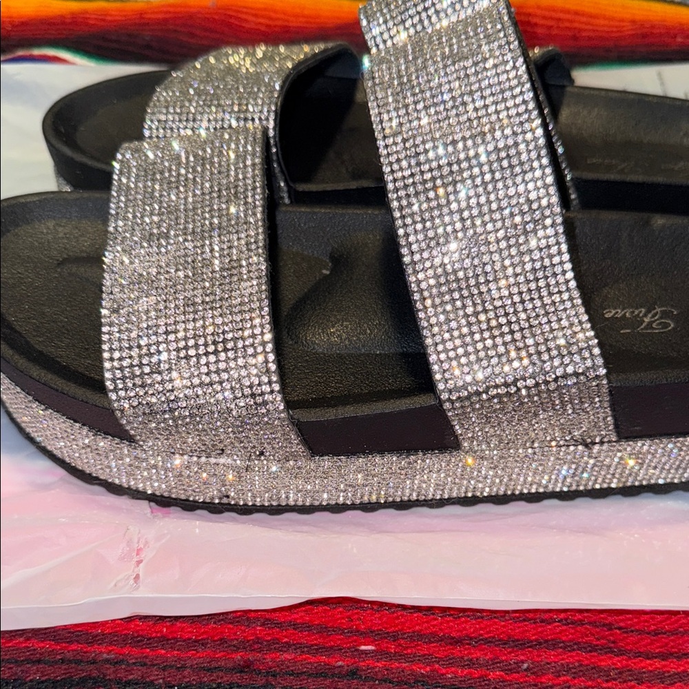 Elegant Silver Rhinestone Slide Sandals - Picture 6 of 16